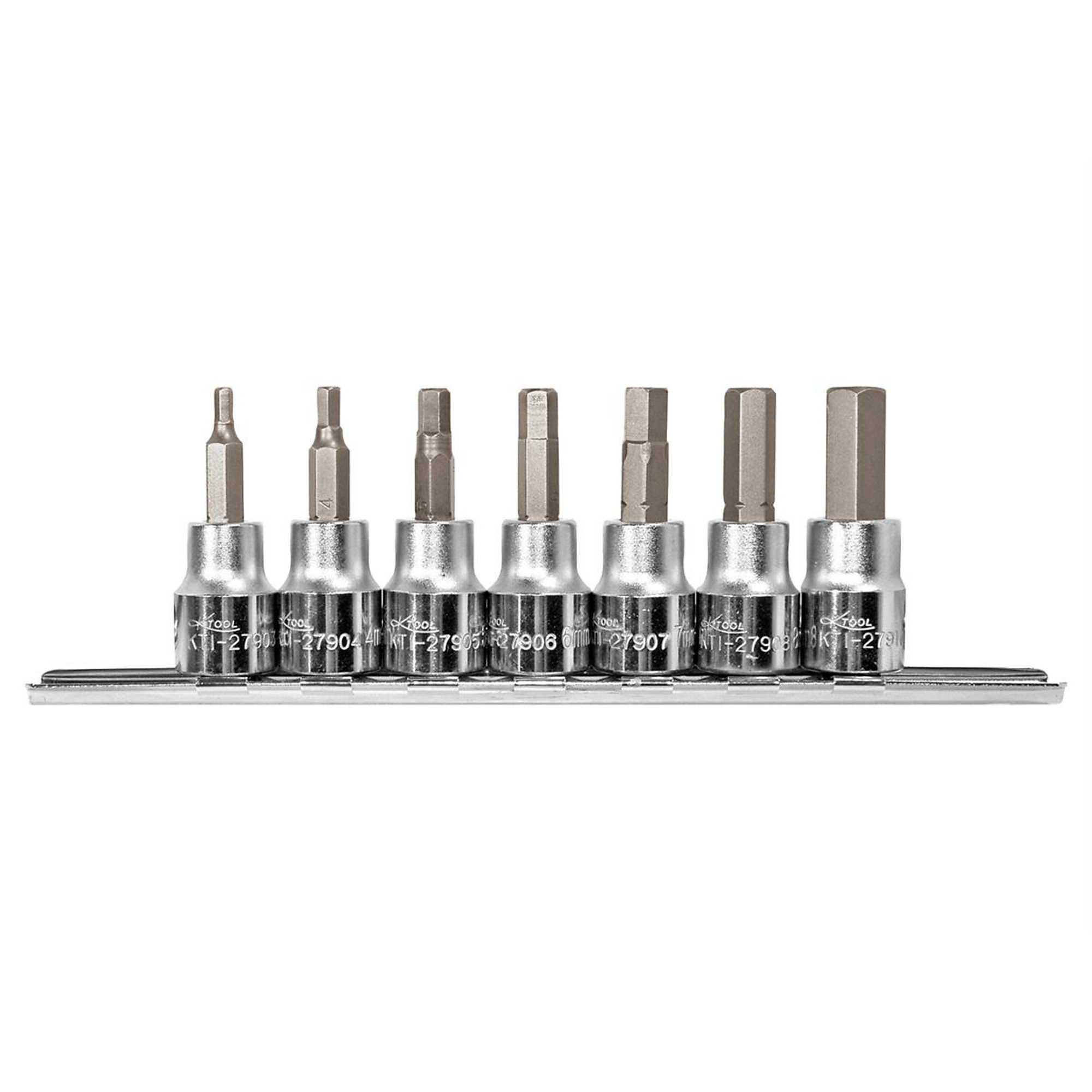 K-Tool International Hex Bit Socket Set — 3/8in. Drive, 7-Pc., Chrome Vanadium Steel, Laser Engraved, Model# KTI27970
